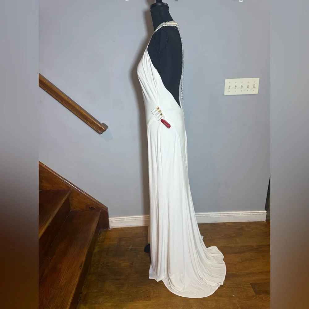 IEENA for Mac Duggal Zuri Beaded Halter White Jersey Gown size 6 - Picture 10 of 14